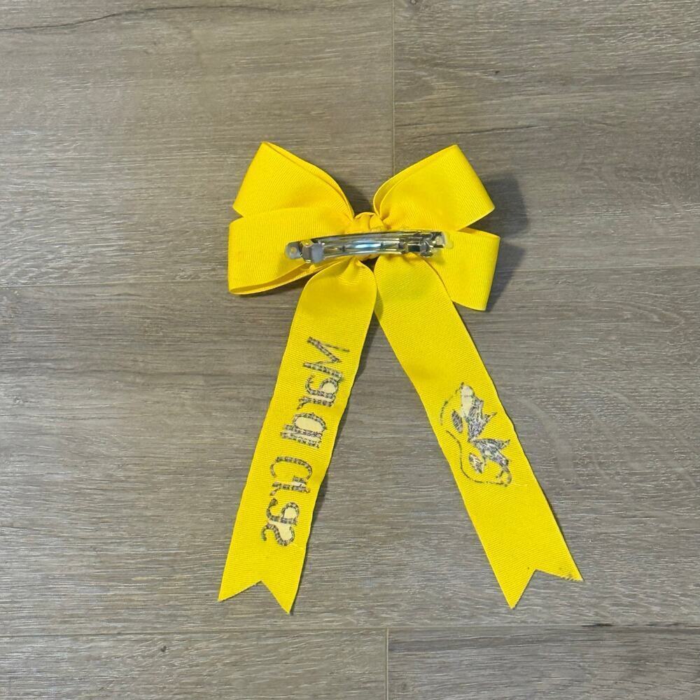 Yellow Mardi Gras Hair Bow Snap Clip Large Ribbon Barrette Party Accessory - Picture 2 of 9